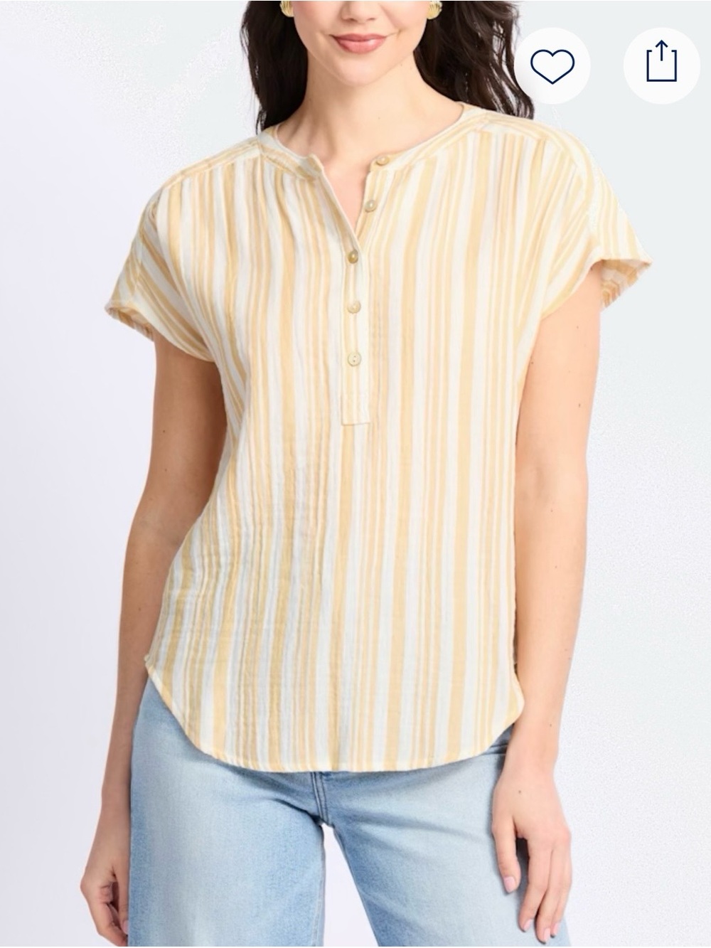 Market & Spruce Yellow and White Striped Henley Top